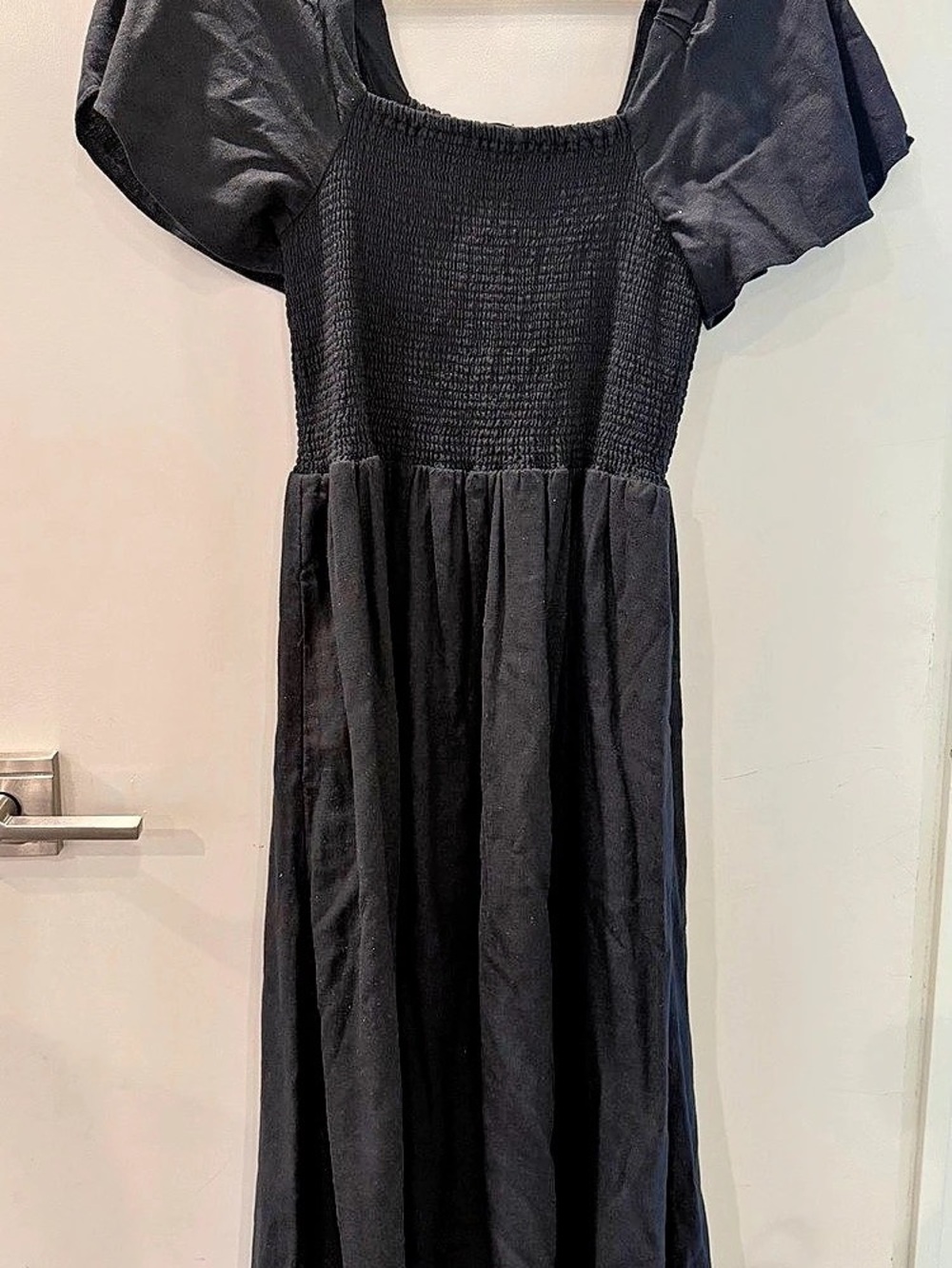 Madewell linen Black Puff Sleeve Maxi Dress